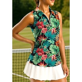 Dames Planten Tropisch Flora Botanisch Tops Sportshirt Wandelen poloshirt Tennisshirt Mouwloos Vetoketju UPF50 UV-bestendig Hoge Elasticiteit Vochtregelerend A