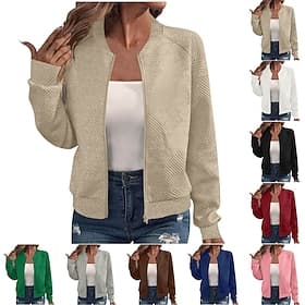 Women's Casual Jacket Sport Jacket Textured Jackets Office / Career Daily Wear Going out Fall Regular Coat Stand Collar Regular Fit Warm Vintage Style Lady Cas