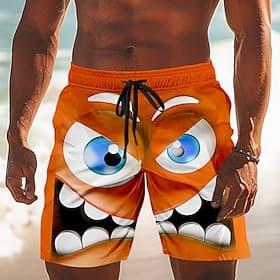 Herre 3D-tegneseriefigur Smilefjes Store øyne Badeshorts Surfeshorts Medium Midje Morsom utendørs Feriereise Hverdag Sidelommer Mesh fôr Elastisk snøring i mid thumbnail 2