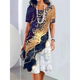 Women's Midi Dress Print Dress Fashion Modern Daily Tea Party Going out Loose Fit Floral Abstract Short Sleeve Crew Neck Blue Black Yellow Dark Blue Summer Spr
