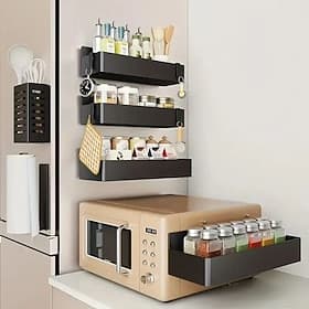 2pcs Large Magnetic Storage Baskets, No Drilling or Adhesive, Removable Multi-Purpose Racks for Fridge, Microwave, Washer Side, Magnetic Spice Organizer for Ki