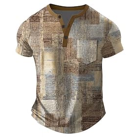 Men's Patchwork T Shirt Henley Shirt Short Sleeve T shirt 3D Print Henley Shirt Designer Retro Vintage Street Casual Daily Blue Purple Green Summer Spring All