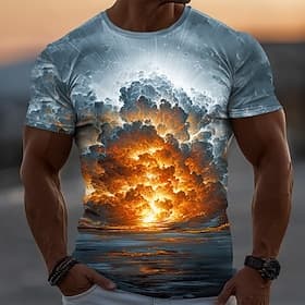 Men's Optical Illusion Ocean 3D T Shirt Short Sleeve T shirt 3D Print Crew Neck Shirt Exaggerated Designer Party Street Casual Blue 3# Blue 2# Blue 1# Summer S
