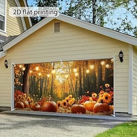 Outdoor Garage Door Cover  Fall Autunm Thanksgiving Day Banner Large Tapestry Backdrop Decoration for Holiday Outdoor Garage Door Home Wall Decorations