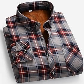 Men's Casual Shirt Flannel Shirt Plaid Shirt Button Up Shirt Red Blue Long Sleeve Plaid / Check Lapel Vacation Casual Daily Button-Down Clothing Apparel Fashio thumbnail 2