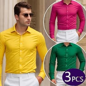 Men's Shirt Dress Shirt Tuxedo Shirts Solid / Plain Color Office  Career Daily Wear GreenPinkOrange GreenPinkYellow GreenOrangeYellow PinkOrangeYellow Long Sle