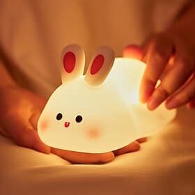 Big Face Rabbit Night Light, Adorable LED Bunny Night Lamp, Silicone Dimmable Nursery Nightlight for Girls, Silicone Rechargeable Bedside Touch Night Lights fo