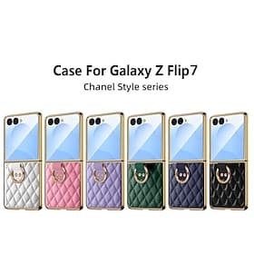 Phone Case For Samsung Galaxy Z Flip 7 Z Flip 6 Z Flip 5 Z Flip 4 Z Flip 3 Back Cover Ring Buckle Shockproof Retro TPU PU Leather