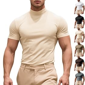 Men's T Shirt Turtleneck shirt Short Sleeve Turtleneck Summer Spring All Seasons Plain Fashion Classic Casual Basic Casual Vacation Street White Top Tee for Me