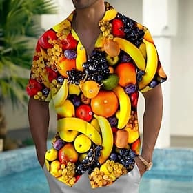 Men's Fruit Food Hamburger Summer Hawaiian Shirt Button Up Shirt Aloha Shirt Short Sleeve Hawaiian Holiday Beach Wear Summer Spring Turndown 3D Print Collared