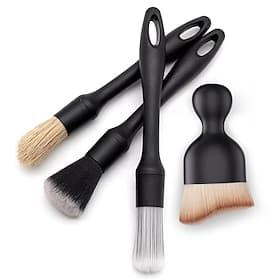 4 PCS Car Detailing Brush Set for Cleaning Interior or Exterior Boars Bristle Detailing Brushes Dusting Cleaning Supplies Tool for Emblem Air Vents Wheels Leat