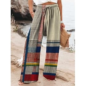 Women's Culottes Wide Leg Wide Leg Chinos Vacation Vintage Ethnic Style Full Length High Waist Graphic Gradient Striped Quick Dry Breathability Soft Inelastic
