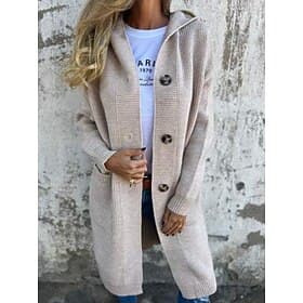 Women's Winter Coat Warm Comfortable Pocket Knit Fashion Daily Plain Outdoor Casual Daily Single Breasted Long Hooded Regular Fit Long Sleeve Outerwear Black Y
