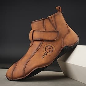 Handgefertigte Retro-Stiefeletten für Herren mit Klettverschluss – künstlerische Freizeit-Wanderstiefel für kreative Männer und urbane Alltagsoutfits