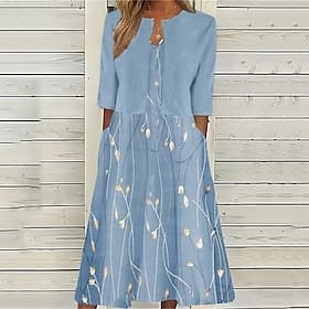 Women's Midi Dress Casual Dress Dress Set Fashion Modern Daily Beach Weekend Regular Fit Flower Half Sleeve V Neck Blue Light Green Pink Red Spring Fall thumbnail 2