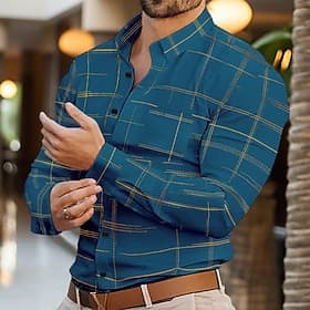 Men's Shirt Dress Shirt Button Down Shirt Wrinkle Resistant Plaid Office  Career Wedding Party Red Dark Purple Long Sleeve Lapel Spring   Fall Clothing Apparel