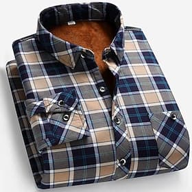 Men's Casual Shirt Flannel Shirt Plaid Shirt Button Up Shirt Red Blue Long Sleeve Plaid / Check Lapel Vacation Casual Daily Button-Down Clothing Apparel Fashio
