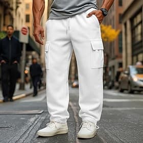 Men's Cargo Sweatpants Sweatpants Fleece Pants Joggers Trousers Drawstring Elastic Waist Multi Pocket Solid Color Windproof Outdoor Full Length Daily Streetwea
