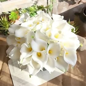 20 Bundles Artificial Lily, Calla Lily, and Lotus Flower Stems in 18 Colors, Realistic Faux Flowers for Valentine's Day, Mother's Day, Wedding Bouquets, Photog