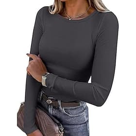 Women's Blouse Solid Color Stylish Basic Casual Long Sleeve Crew Neck Regular Tops Daily Blue Black White Pink Army Green Summer Spring