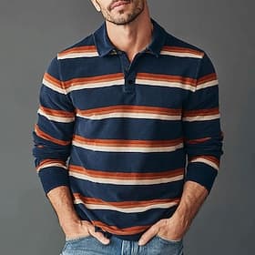 Men's Horizontal Stripes Rugby Polo Long Sleeve Polo Shirts Collared Shirts Sportswear Casual Outdoor School Athleisure 3D Print Spring Fall Winter Yellow