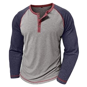 Herre Henly-skjorte T-skjorter Baseball T-skjorte Kortermet Fargeblokk Designer Grunnleggende Bohemsk Raglan Ermer Henley Avslappet Daglig utendørs Sommer Høst