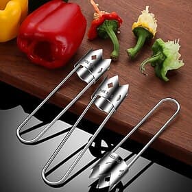 Fruit and Vegetable Corer Tool, Stainless Steel Fruite, Apple Core Remover with Ergonomic Handle, Red Bell Pepper Corer Tool for Vegetables Fruit Kitchen Gadge
