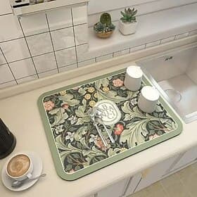Fantasy Style Draining Mat Diatomaceous Earth Kitchen Drying Mat Water Absorbent Tabletop Tray for Dishes Cups Coffee Machines Fast Drying Surface Protector fo