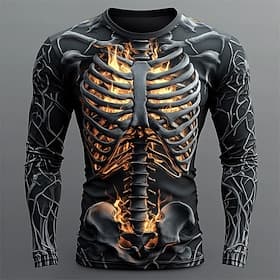 Men's Skeleton Costume T Shirt Long Sleeve T shirt 3D Print Crew Neck Shirt Fashion Exaggerated Street Casual Daily  Summer Spring Fall Clothing Apparel