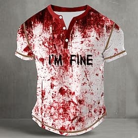 Men's Blood Splatter Funny Blood stains Henley Shirt Tee Short Sleeve Vintage Fashion Designer Outdoor Casual Daily Spring   Fall All Seasons White Yellow Pink