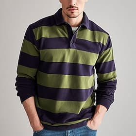 Men's Horizontal Stripes Rugby Polo Long Sleeve Polo Shirts Collared Shirts Sportswear Casual School Outdoor Athleisure 3D Print Spring Fall Winter Red Blue Br