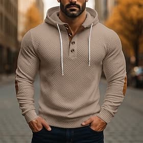 Men's Hoodie Button Up Hoodie White Navy Blue Brown Khaki Gray Hooded Geometric Plain Textured Sports  Outdoor Casual Daily Streetwear Cool Sportswear Spring
