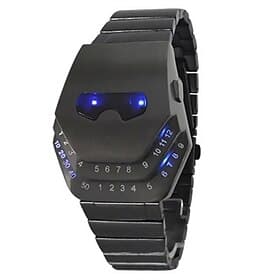 Men LED Watch Black Stainless Steel Band Length Quartz Movement Daily Waterproof LED Screen Snake Design LED Watch