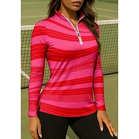 Women's Geometric Shirt Sport Shirt Golf Polo Shirt Tennis Shirt Long Sleeve Zipper Floral UPF50 UV Resistant High Elasticity Moisture Wicking Breathable Volle