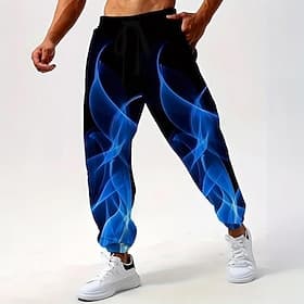 Men's Abstract Flame Sweatpants Joggers Trousers Mid Waist Drawstring Elastic Waist Casual Jogging Streetwear Workout Athletic Sweatpants with Pockets Spring F
