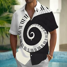Men's Boardmasters Piano Spiral Shirt Summer Shirt Button Up Shirt Short Sleeve Vintage Retro Outdoor Vacation Dailywear Summer Spring Turndown 3D Print Collar