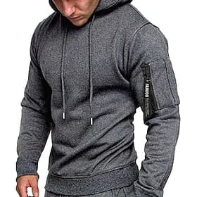 Men's Hoodie Black Gray Hooded Plain Drawstring Sports  Outdoor Daily Holiday Polyester Streetwear Basic Casual Spring Fall Clothing Apparel Hoodies Sweatshirt