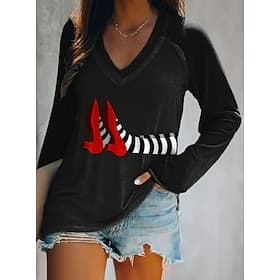 Women's T shirt Witch Long Sleeve V Neck Long Sleeve Graphic Casual Vintage Stylish Western Tops Daily Weekend Vacation Wear Print Black White Green Gray Sprin