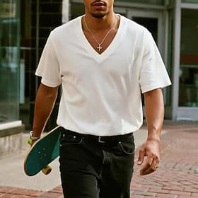 Men's T Shirt Tee Top Short Sleeve Short Sleeves V Neck Summer Plain Designer Basic Modern Contemporary Classic Style Vacation Street Casual White Green Light