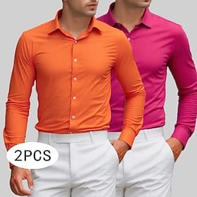 Men's Shirt Dress Shirt Tuxedo Shirts Solid / Plain Color Office  Career Daily Wear PinkOrange Greenorange PinkGreen Long Sleeve Shirt Collar All Seasons Cloth
