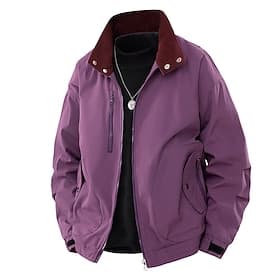 Men's Lightweight Jacket Cargo Jacket Casual Jacket Vacation Daily Windproof Windbreaker Pocket Fall Winter Plain Fashion Classic Stand Collar Regular Black Wh