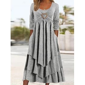 Women's Midi Dress Casual Dress Fashion Modern Daily Vacation Weekend Regular Fit Plain Long Sleeve Crew Neck Brown Green Light Grey Spring Fall