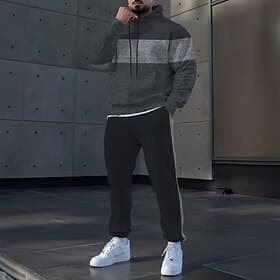 Men's Color Block Horizontal Stripes 2pcs 3D Sweatshirt Sets Tracksuit Hoodie Sweatshirt Long Sleeve Long pants Hooded Sporty Casual Daily Athleisure 3D Print
