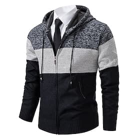 Men's Sweater Dress Sweater Cardigan Sweater Zip Sweater Knit Sweater Ribbed Knit Regular Tops Color Block Knitted Plain Hooded Fashion Shawls Business Casual