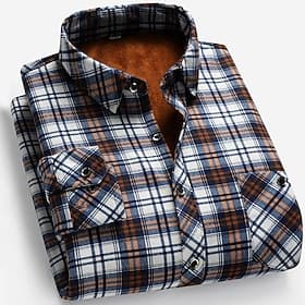 Herren Freizeithemd Flanellhemd Kariertes Hemd Knopfhemd Gelb Rote Blau Langarm Karo Revers Urlaub Alltagstauglich Button-Down Bekleidung Polyester Mode Lässig