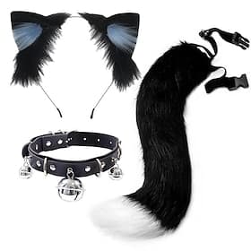 Cosplay Katzenohren-Stirnband und Schwanz-Set – handgemachte süße Katzenmädchen-Accessoires, pelzige Tierohren und Schwanz für Halloween, Party und Rollenspiel