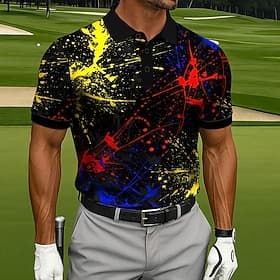 Men's Golf Splash Ink Polo Sports Polo Shirts Short Sleeve Polo Shirts Collared Shirts Casual Athleisure 3D Print Buttons Summer Black