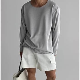 Men's Tee Top Long Sleeve Shirt Long Sleeve Crew Neck Summer All Seasons Solid Color Daily Casual Street Style Oversized Loose Casual Outdoor Street White Top