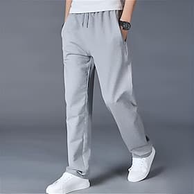 Men's Sweatpants Trousers Baggy Pants Casual Pants Straight Leg Sweatpants Elastic Waist Drawstring Zipper Pocket Solid Colored Comfort Full Length Outdoor Dai