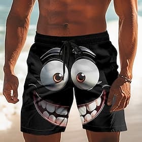 Herre 3D-tegneseriefigur Smilefjes Store øyne Badeshorts Surfeshorts Medium Midje Morsom utendørs Feriereise Hverdag Sidelommer Mesh fôr Elastisk snøring i mid thumbnail 3